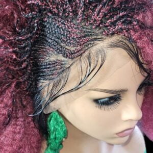 "Braided Wigs - 100% Handcrafted, Short Afro Style, Vibrant Red Color, NWT