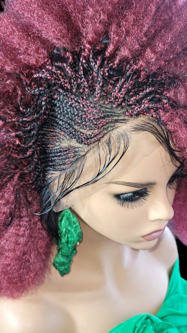 "Braided Wigs - 100% Handcrafted, Short Afro Style, Vibrant Red Color, NWT