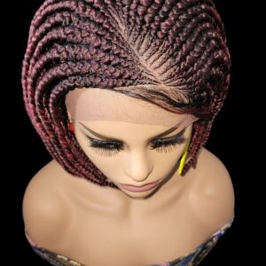 **Burgundy Mixed Braids Lace Wig with Baby Hair and Cornrow ** Short, Bob Style