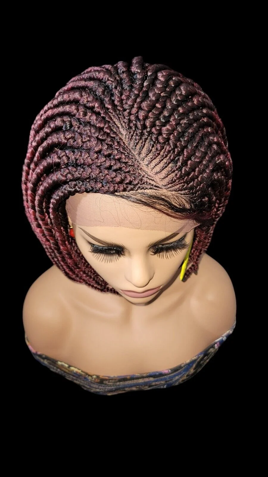 **Burgundy Mixed Braids Lace Wig with Baby Hair and Cornrow ** Short, Bob Style