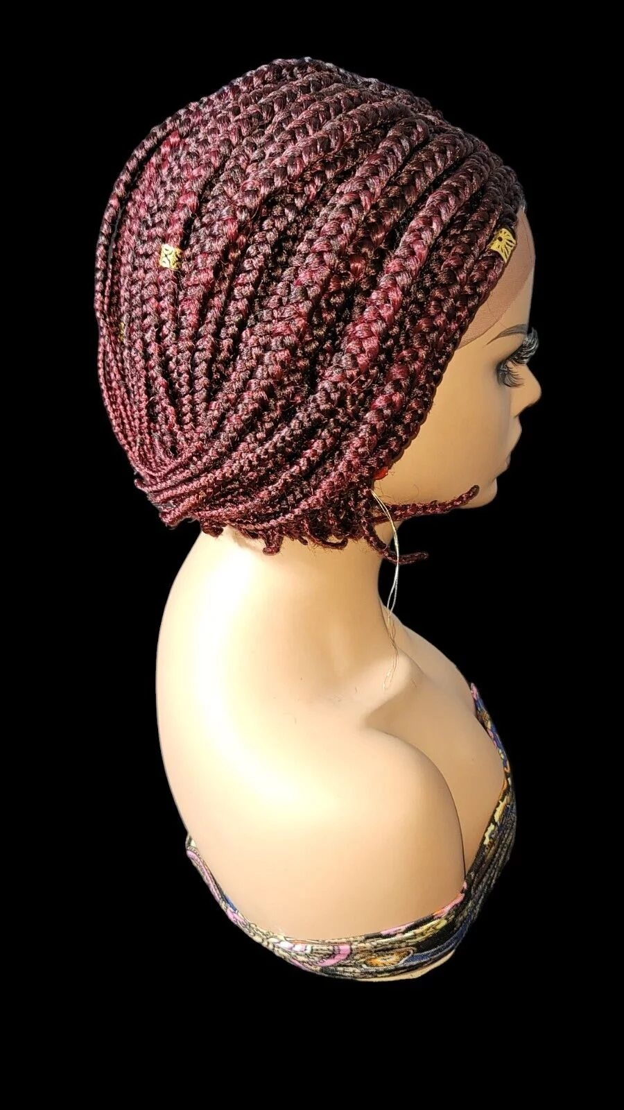 **Burgundy Mixed Braids Lace Wig with Baby Hair and Cornrow ** Short, Bob Style