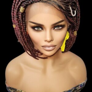 **Burgundy Mixed Braids Lace Wig with Baby Hair and Cornrow ** Short, Bob Style