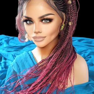 "Handcrafted Braided Wigs - Unique Red/Black Ombre Box Braid Lace Wigs" Long NWT