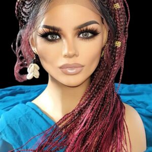 "Handcrafted Braided Wigs - Unique Red/Black Ombre Box Braid Lace Wigs" Long NWT