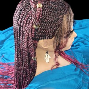 "Handcrafted Braided Wigs - Unique Red/Black Ombre Box Braid Lace Wigs" Long NWT