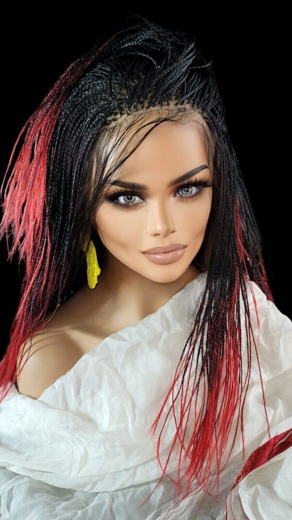 Braided Lace Wig, Micro millions braids, long, color red/black ombre Yassine