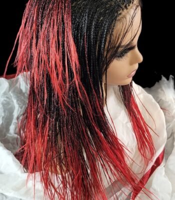 Braided Lace Wig, Micro millions braids, long, color red/black ombre Yassine