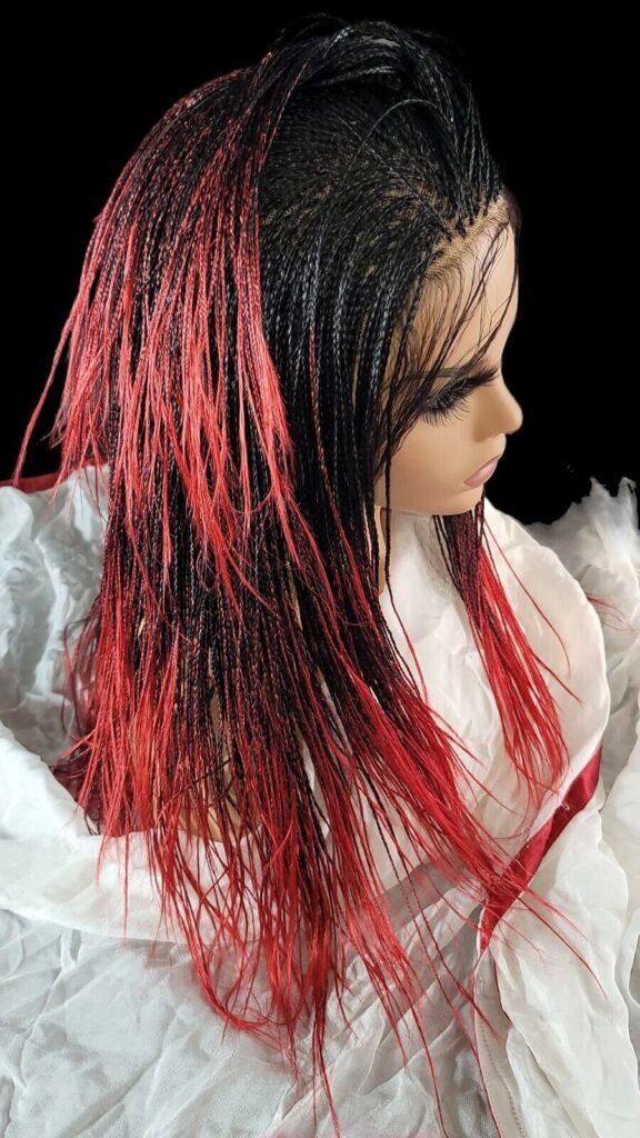 Braided Lace Wig, Micro millions braids, long, color red/black ombre Yassine