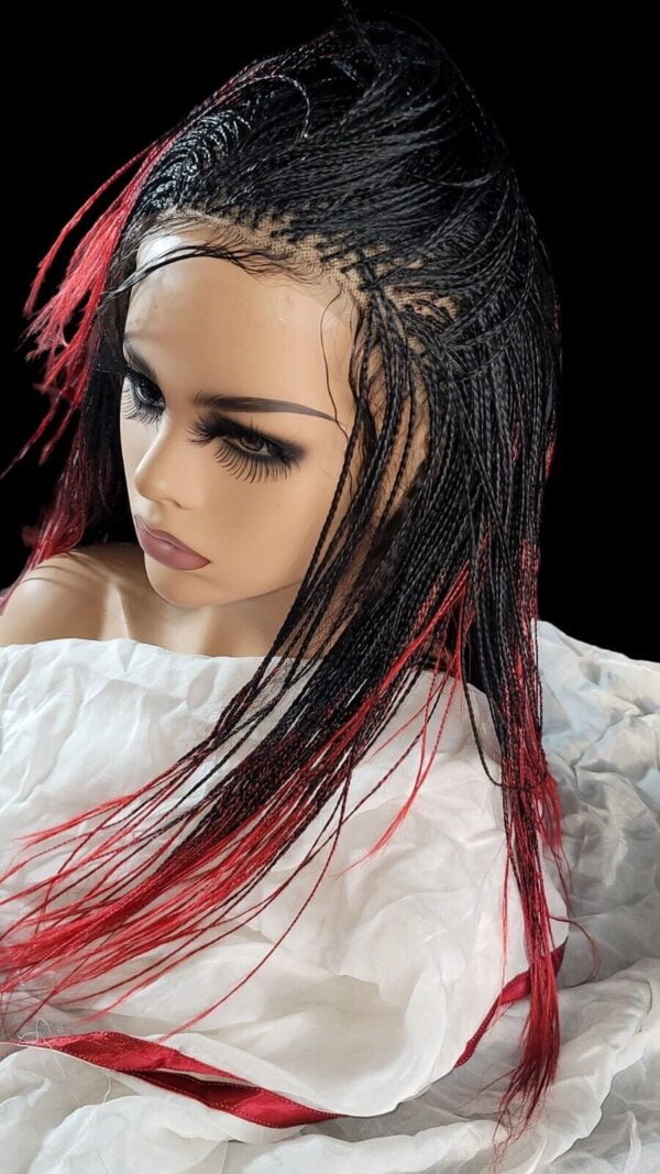 Braided Lace Wig, Micro millions braids, long, color red/black ombre Yassine