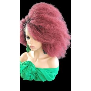 "Braided Wigs - 100% Handcrafted, Short Afro Style, Vibrant Red Color, NWT