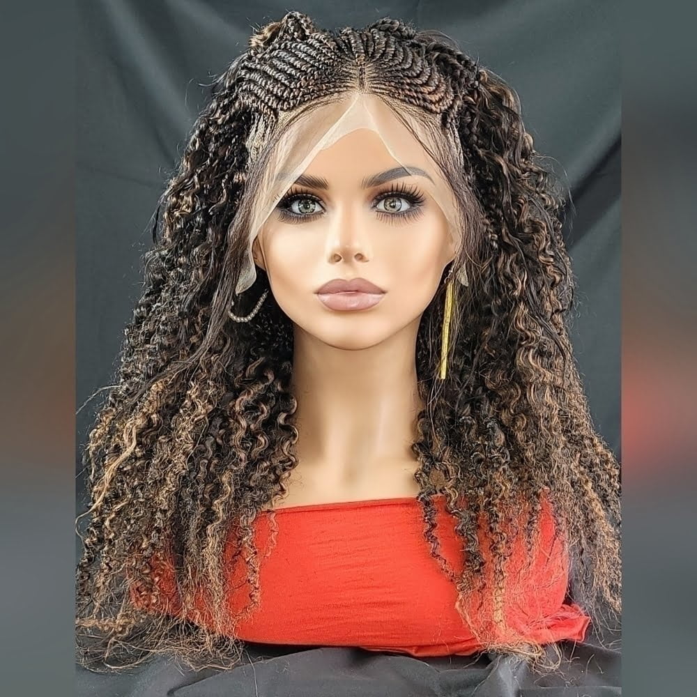 Braided wigs 100% handmade, short afro wig, stunning , colored wig, box…