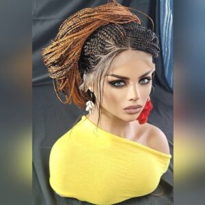 Handmade Auburn Ombre Braided Lace Wig -Box Braids & Cornrows | High-Quality NWT