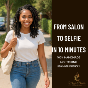 The Effortless Romance – Jet Black Kinky Twist Wig | Handmade by Magic Braids