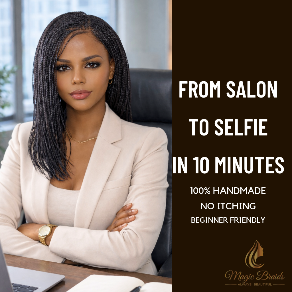 The Yassine Professional – Jet Black Micro Braid Wig | Handmade by Magic Braids