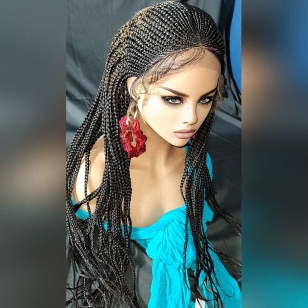 100% Handmade Braided Lace Wig - Long Cornrow Style, Natural Look, Comfort Fit"