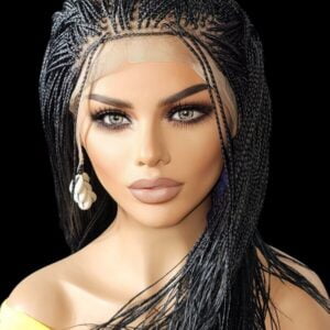 Full Lace Hand-Braided wig color # 1 Jet Black micro million braids- long wig