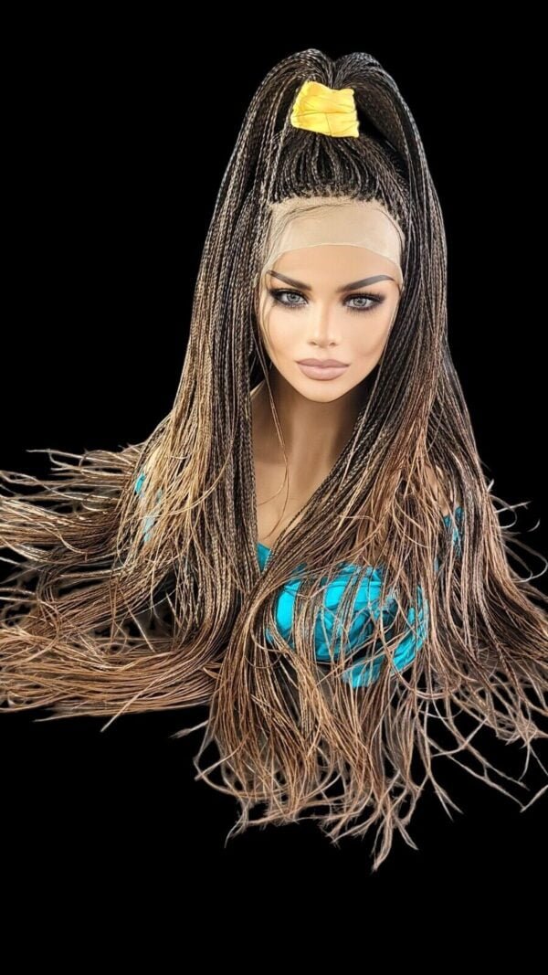 Hand-Braided wig Full Lace Wig 0mbre Auburn- micro million braids - long