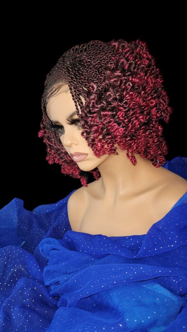 Short Kinky Twists, Ombre Red Wig Braided Wig Handmade Micro Millions Braids,