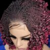 Short Kinky Twists, Ombre Red Wig Braided Wig Handmade Micro Millions Braids,