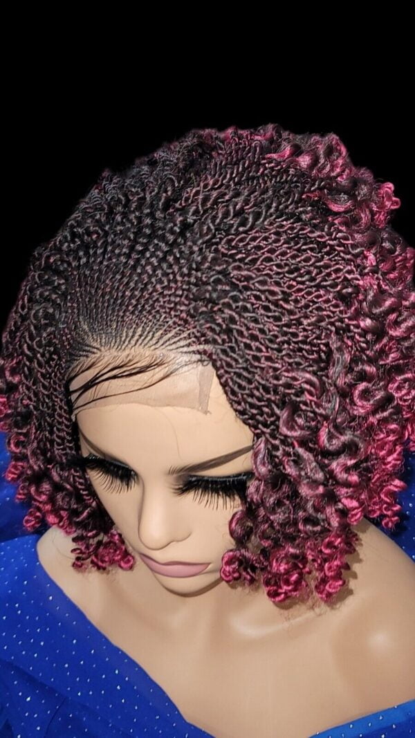 Short Kinky Twists, Ombre Red Wig Braided Wig Handmade Micro Millions Braids,