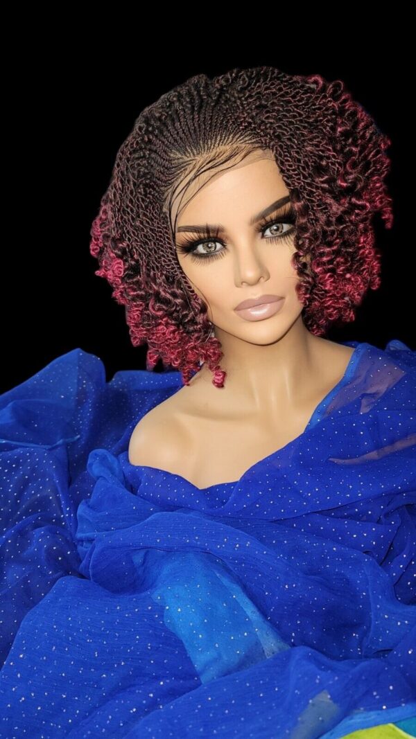 Short Kinky Twists, Ombre Red Wig Braided Wig Handmade Micro Millions Braids,