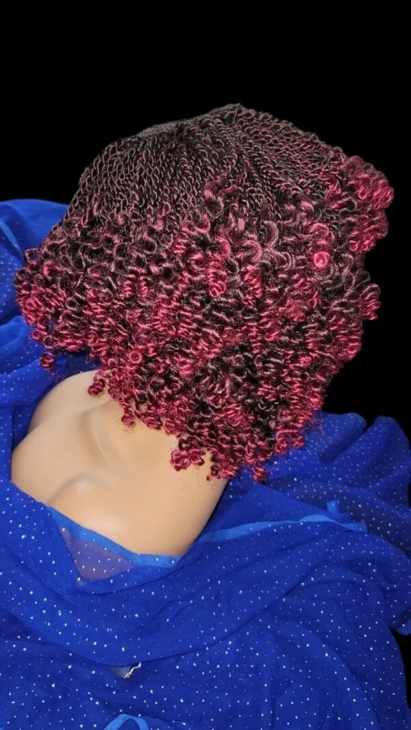 Short Kinky Twists, Ombre Red Wig Braided Wig Handmade Micro Millions Braids,