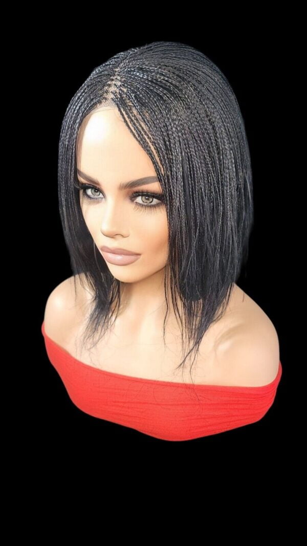 Handmade Braided Lace Wigs, Bob cut, short Micro millions braids. NWT Jet Black