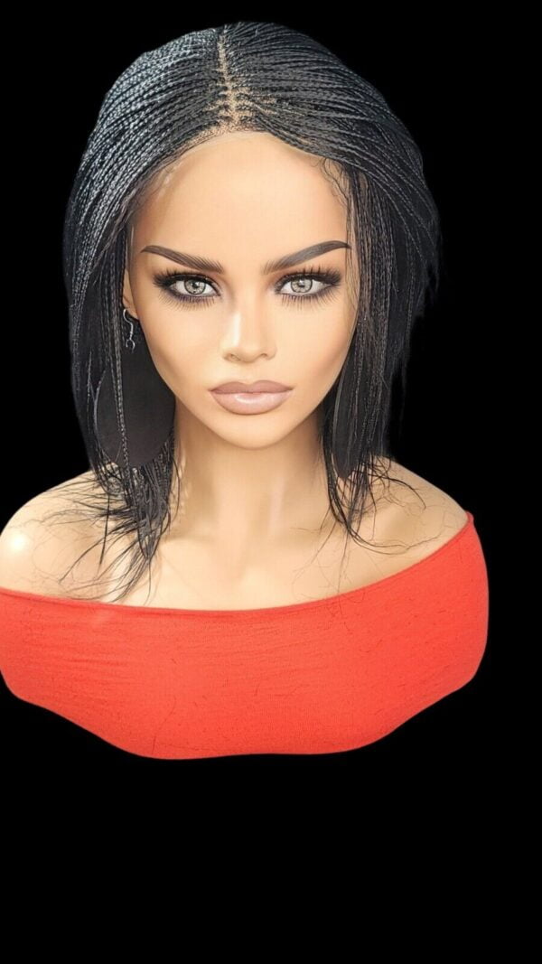 Handmade Braided Lace Wigs, Bob cut, short Micro millions braids. NWT Jet Black