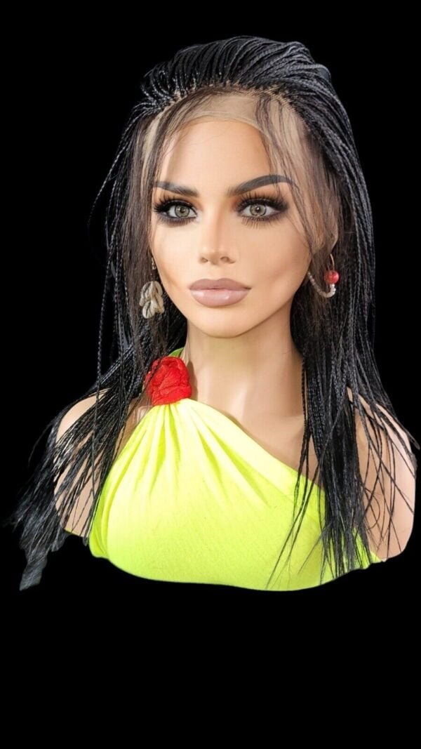 Micro Braids Lace Closure Wig in Jet Black Handcrafted, Lightweight. Yassine.