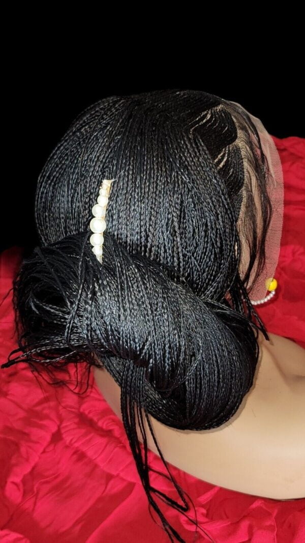 Braided Wig: Handmade, Long, Jet Black (#1) Human-Synthetic Blend, Cornrows NWT