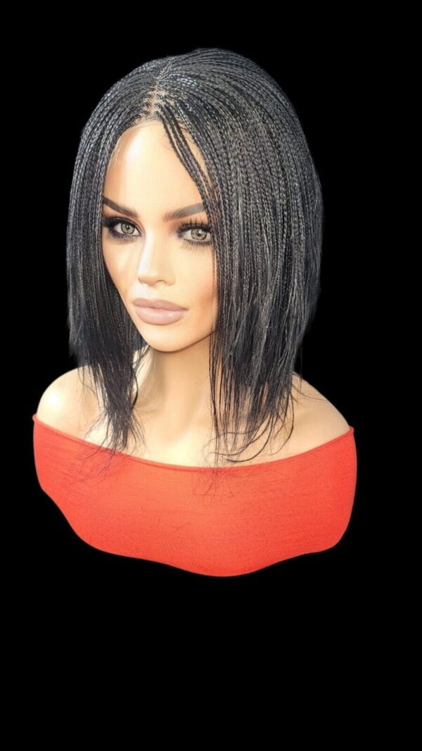 Handmade Braided Lace Wigs, Bob cut, short Micro millions braids. NWT Jet Black