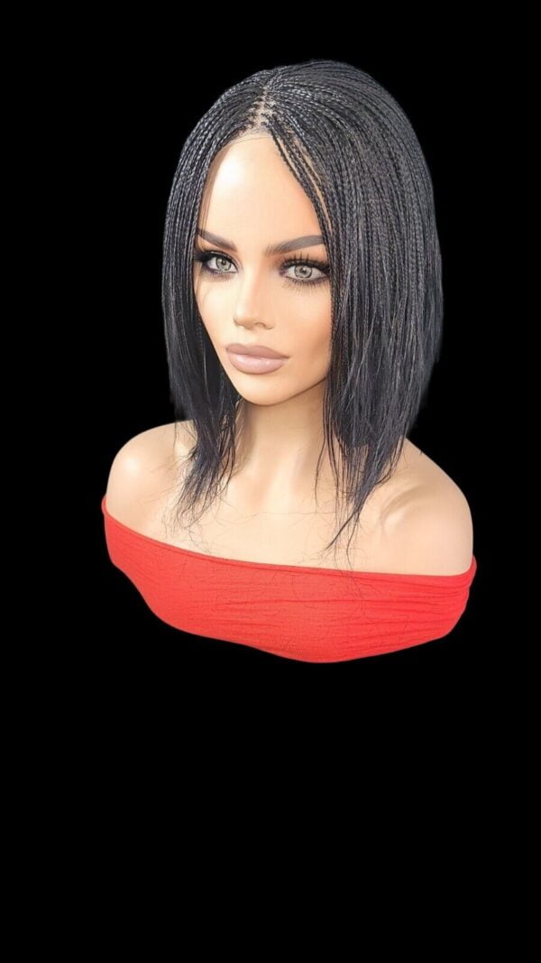 Handmade Braided Lace Wigs, Bob cut, short Micro millions braids. NWT Jet Black