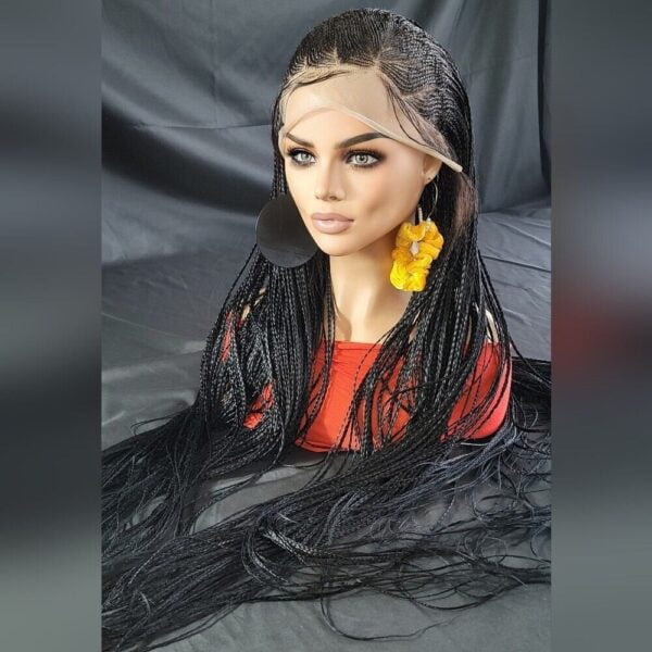 🎉 Braided Lace Front Wig: African-Inspired, Ombre Black Human-Synthetic,