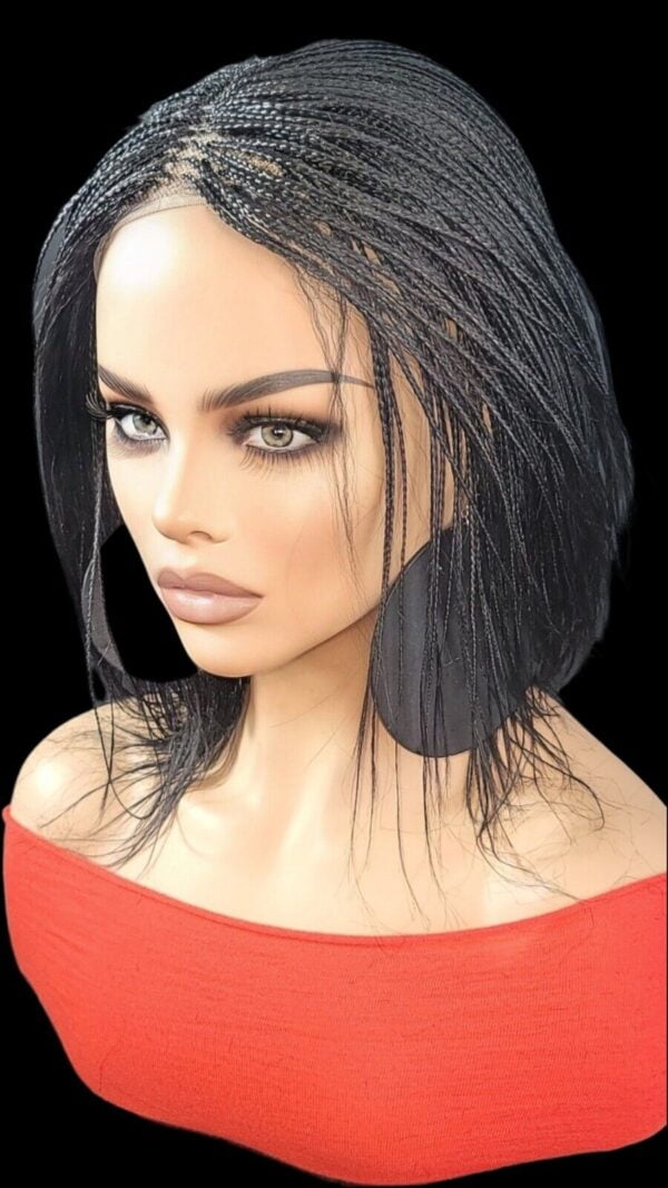 Handmade Braided Lace Wigs, Bob cut, short Micro millions braids. NWT Jet Black