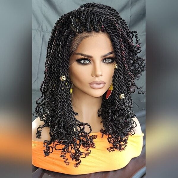 braided wig Jet Black Kinky twists wig 13"x4" Lace Closure. NWT Summer Wig