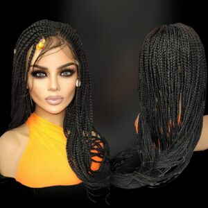 "Handcrafted 100% Full Lace Braided Wig - Jet Black, Long with Baby Hair, NWT