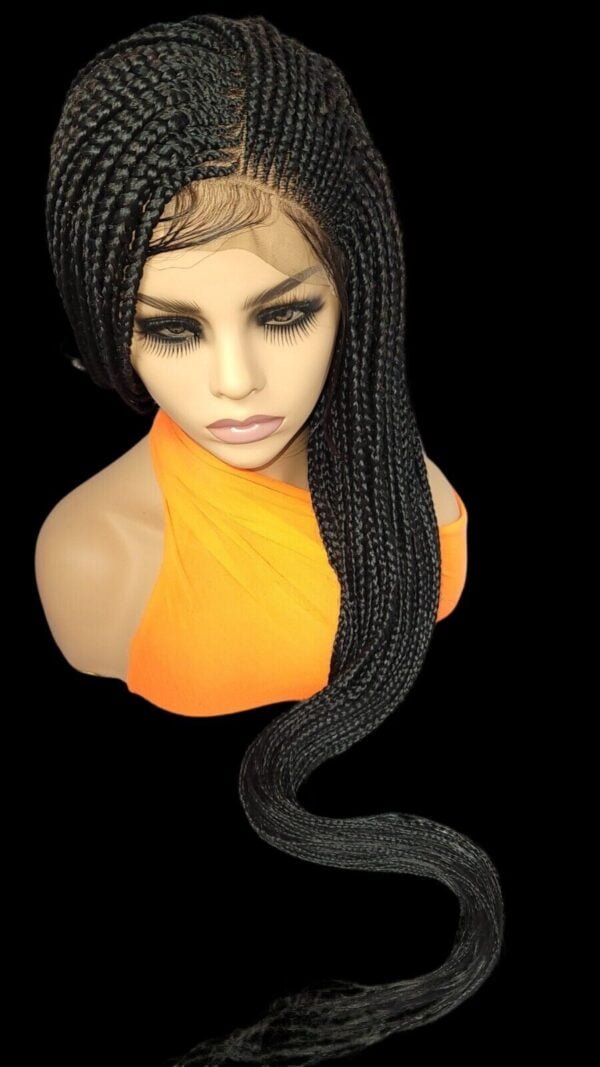 "Handcrafted 100% Full Lace Braided Wig - Jet Black, Long with Baby Hair, NWT