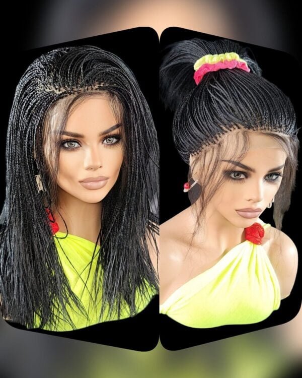 Braided Wigs Micro Braids Full Lace Wig Jet Black Handcrafted, Lightweight