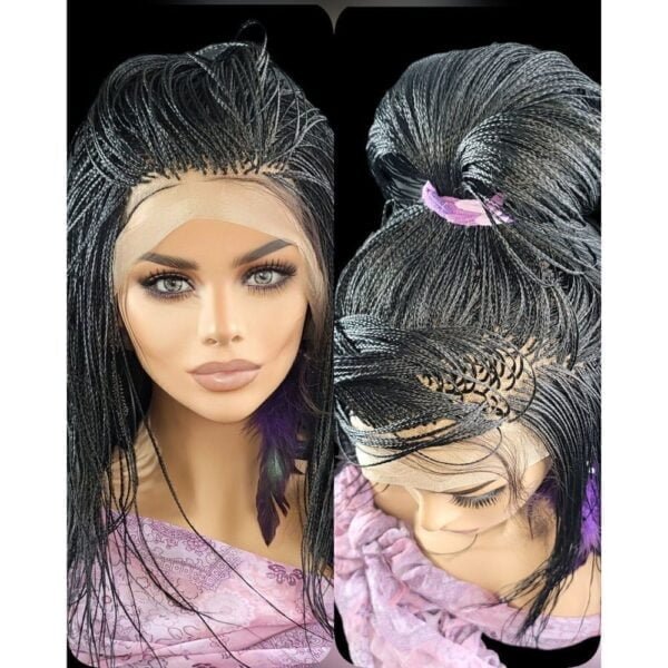 Micro Braids Full Lace Closure Wig in Black Handcrafted, Lightweight. Yassine