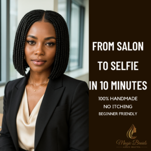 The Corporate Confidence – Jet Black Bob Braided Wig | Handmade by Magic Braids