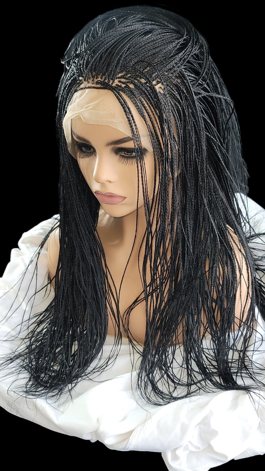 100% Handmade Micro Million Braided Wig, Full Lace, Long Black Wig NWT