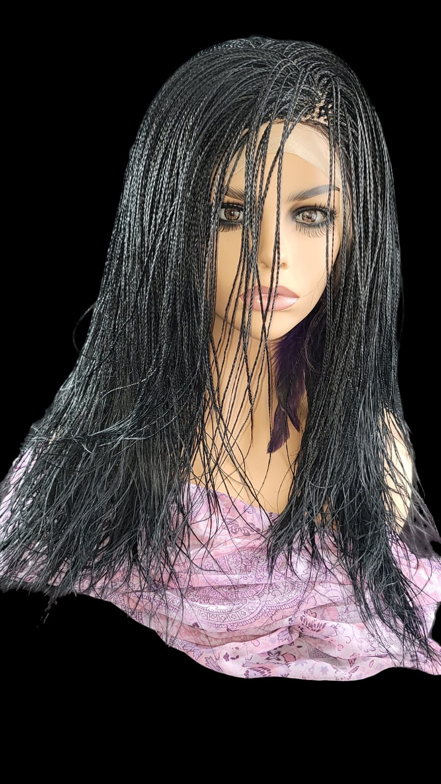 100% Handmade Micro Million Braided Wig, Full Lace, Long Black Wig NWT
