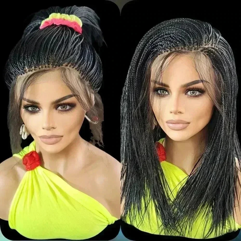 Handmade Micro Braids Lace Closure Wig Jet Black – Lightweight, Natural Look