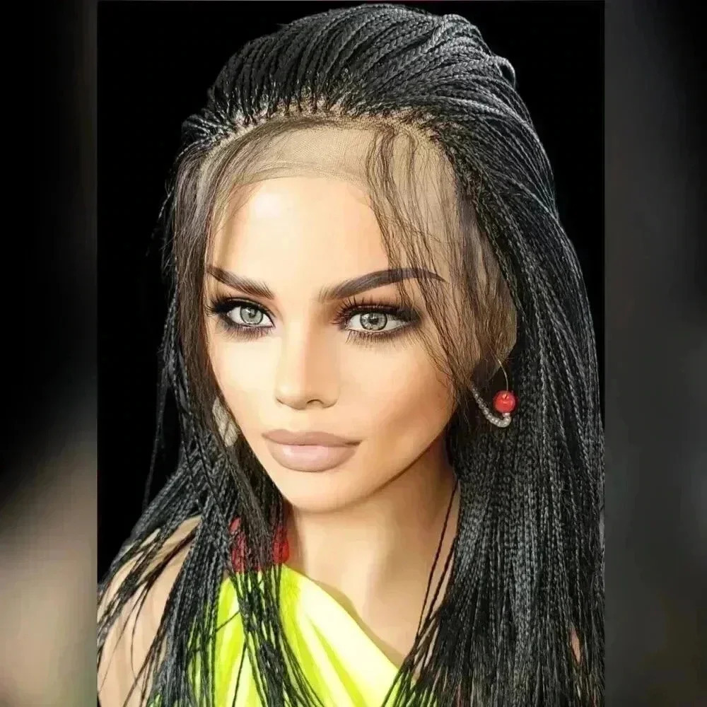 Handmade Micro Braids Lace Closure Wig Jet Black – Lightweight, Natural Look