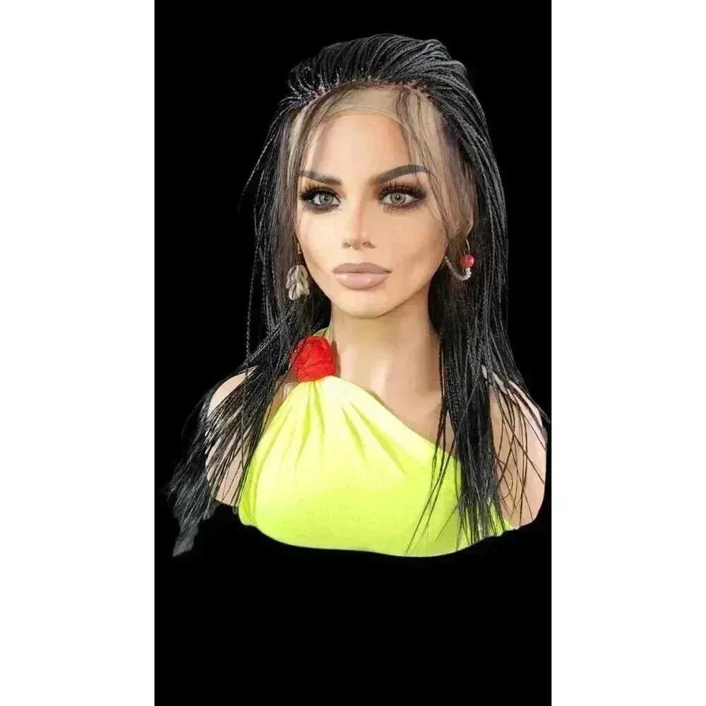 Handmade Micro Braids Lace Closure Wig Jet Black – Lightweight, Natural Look