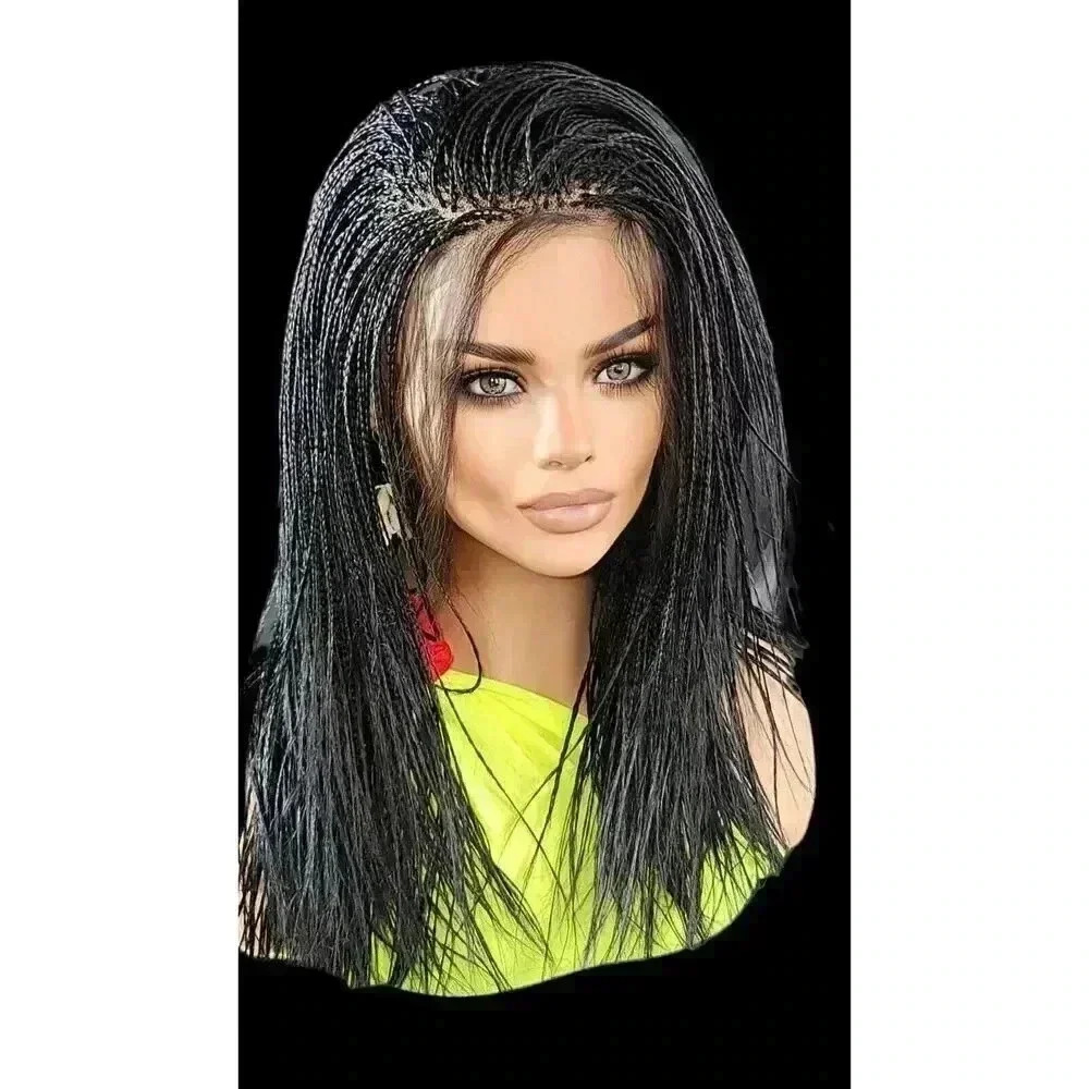 Handmade Micro Braids Lace Closure Wig Jet Black – Lightweight, Natural Look