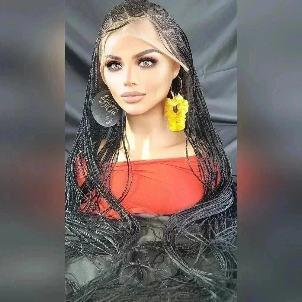 🔥 100% Handmade Long Braided Wig – Luxury Jet Black Long 🔥