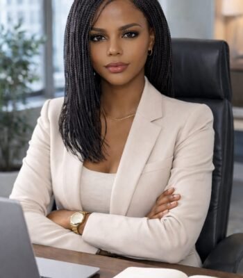 Black professional woman with polished protective hairstyle in a modern workspace